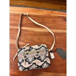 T-Shirt & Jeans Faux Snakeskin Crossbody Bag Neutral Triple Zip Small NWT